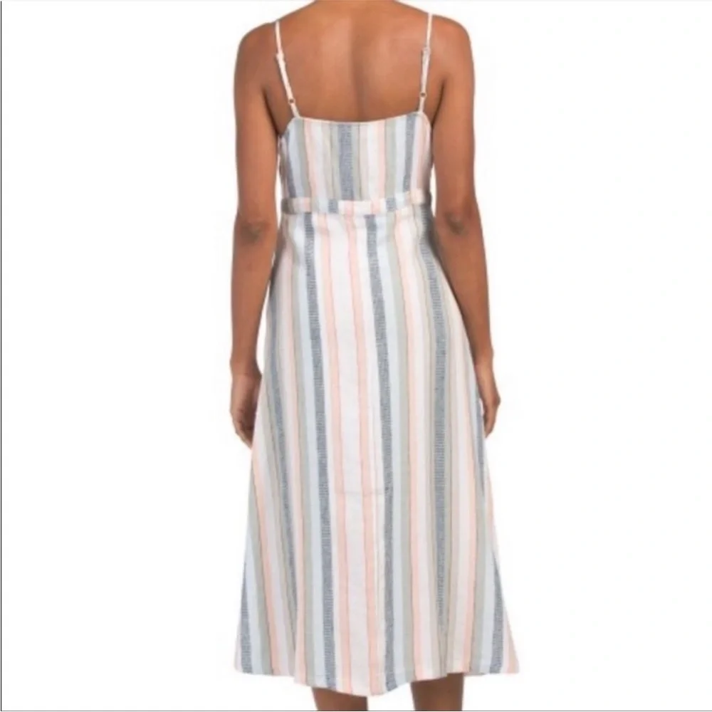 Indigo Rein Striped Linen Blend Button Down Midi Dress - Picture 2 of 7
